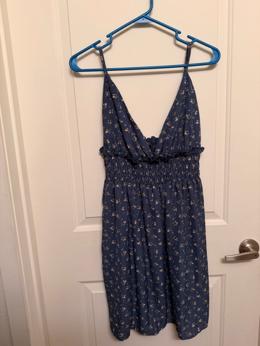 Navy Floral One-Piece Dress with Ruffle Waist